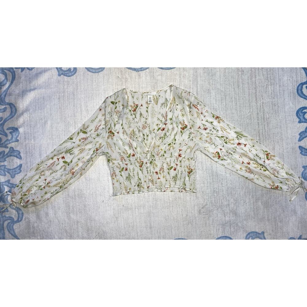 H&M Blouse Womens Medium Lightweight Floral Boho Chic Fairy Romantic Ethereal - Picture 11 of 13